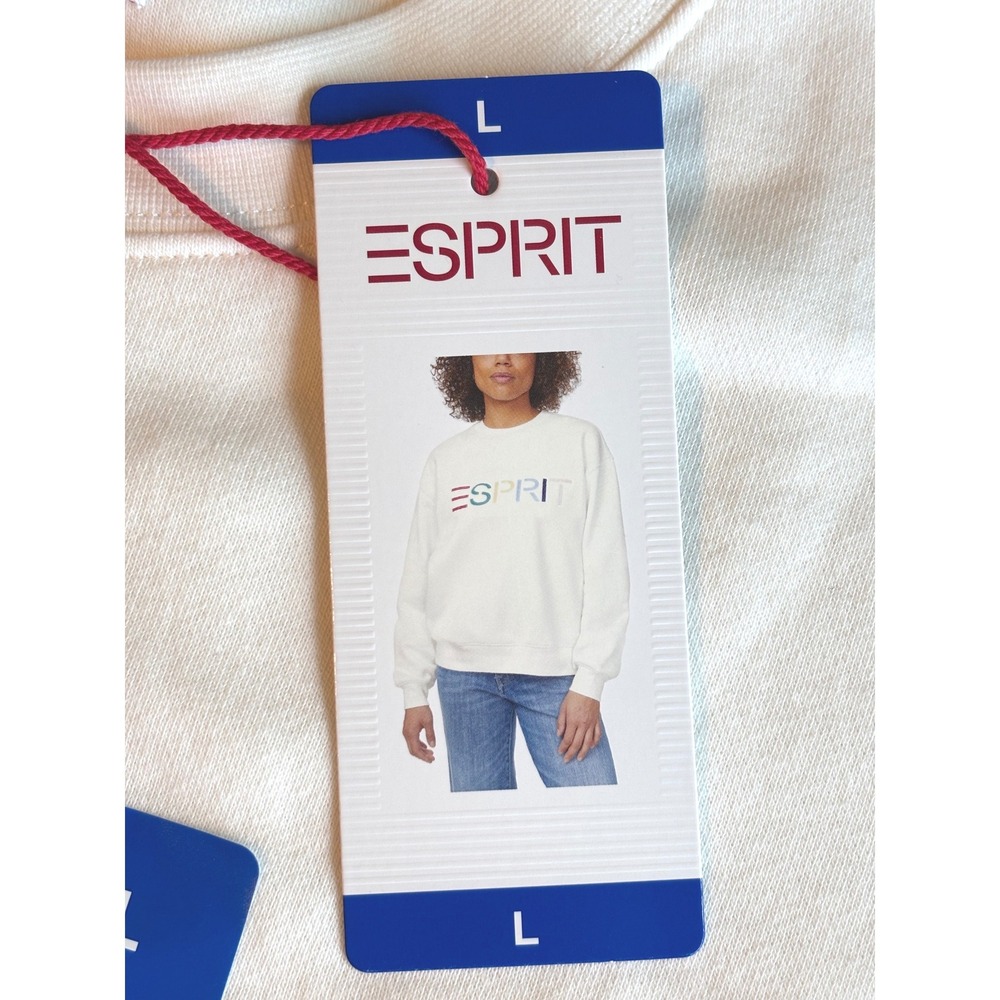 Esprit Size Large Sweatshirt Women Cream Rainbow Logo Crewneck retro 80s 90s - Picture 6 of 6